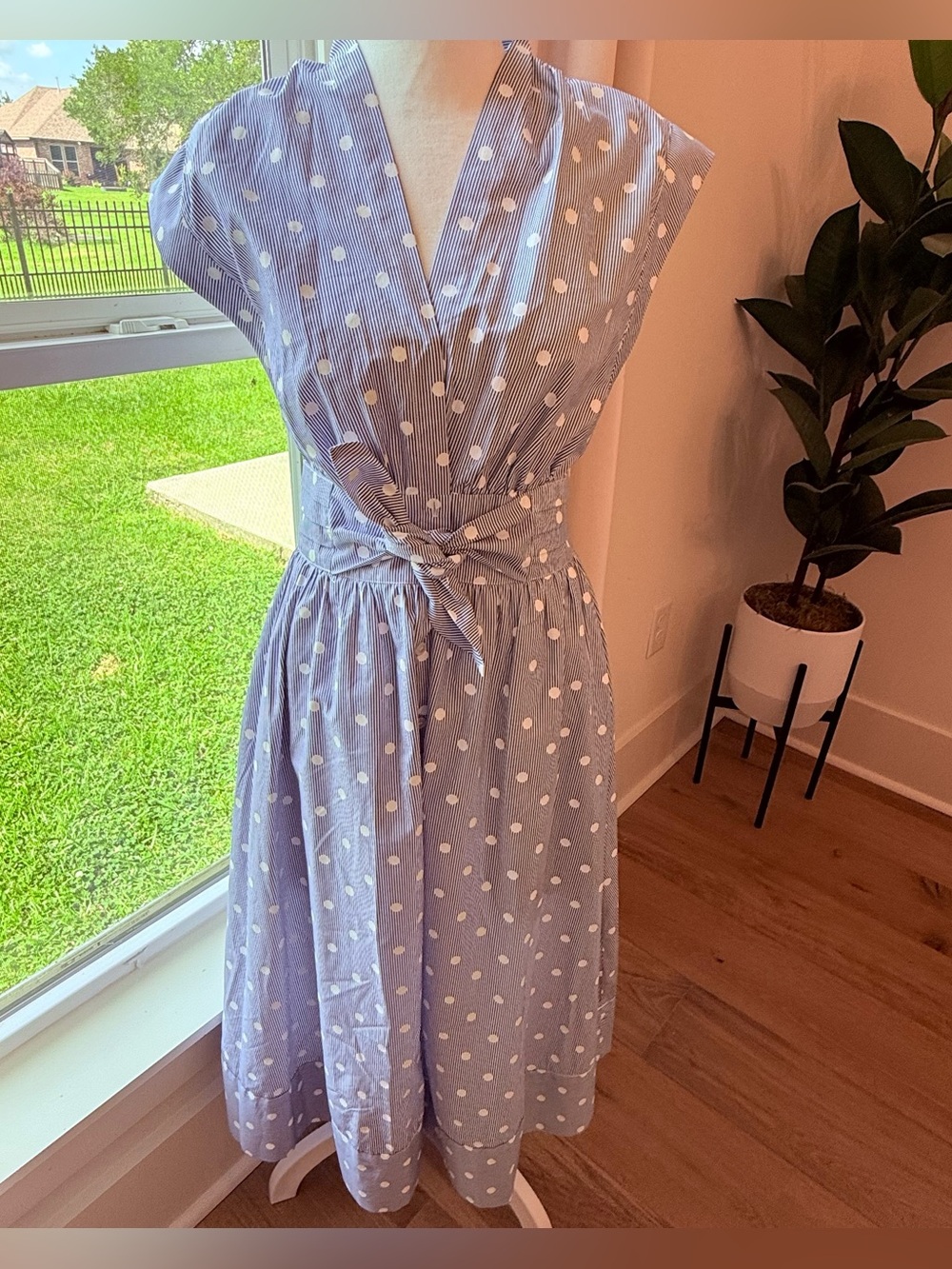 Current Air Blue Polka Dot Wrap Midi Dress